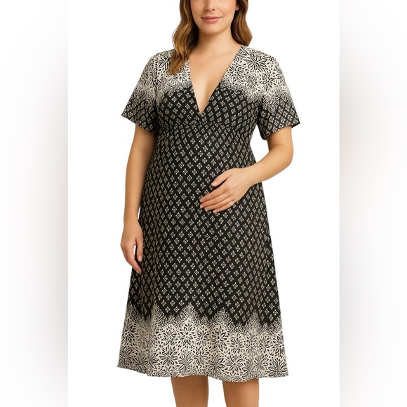 Jessica Simpson Maternity Black White Boho Floral Empire Waist Dress Size Small - Picture 1 of 8